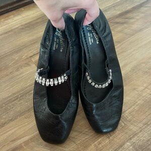 Seychelles black leather ballet flats with rhinestone straps